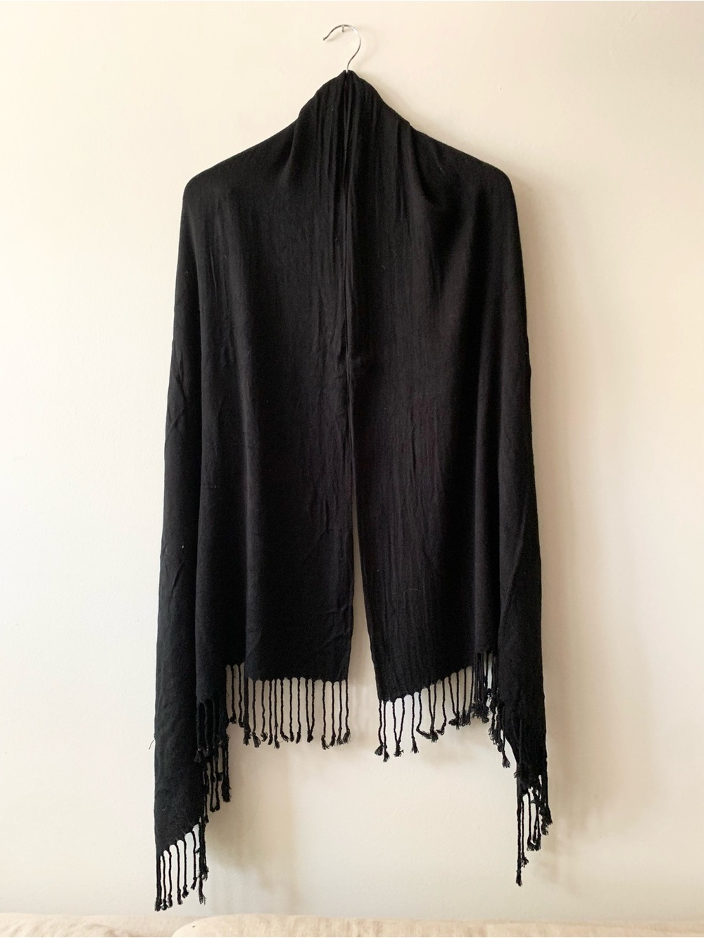 NEW Black Lightweight Scarf with Fringe